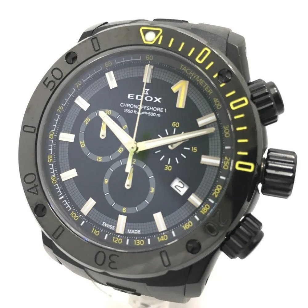 EDOX Chrono Offshore 1 Chronograph Quartz Wristwatch SS / rubber Black